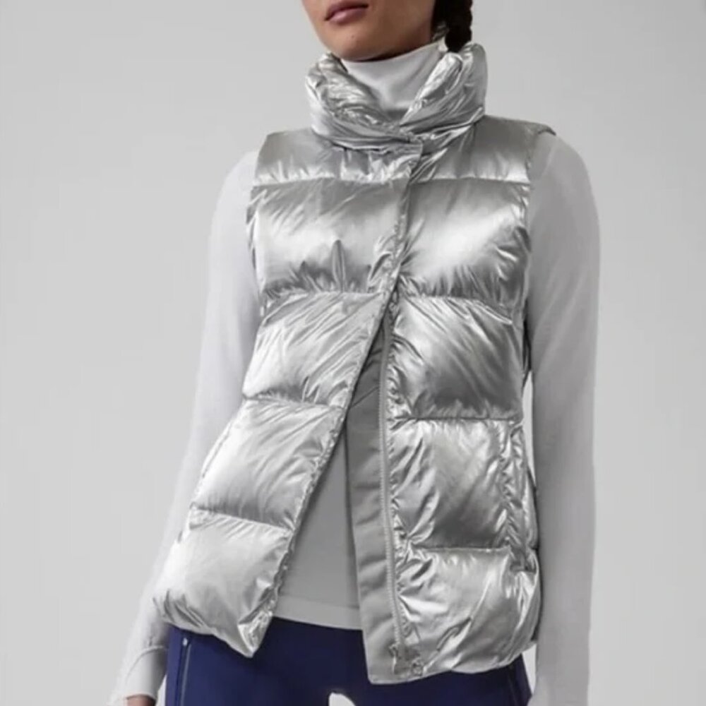 COPY - Athleta metallic silver puffer vest xs